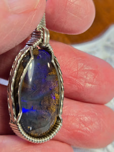 Custom Wire Wrapped Boulder Opal Necklace/Pendant Sterling Silver