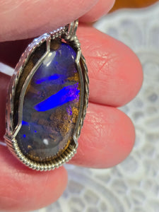 Custom Wire Wrapped Boulder Opal Necklace/Pendant Sterling Silver