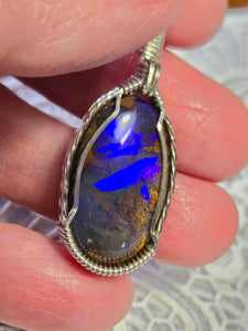 Custom Wire Wrapped Boulder Opal Necklace/Pendant Sterling Silver