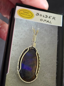 Custom Wire Wrapped Boulder Opal Necklace/Pendant Sterling Silver