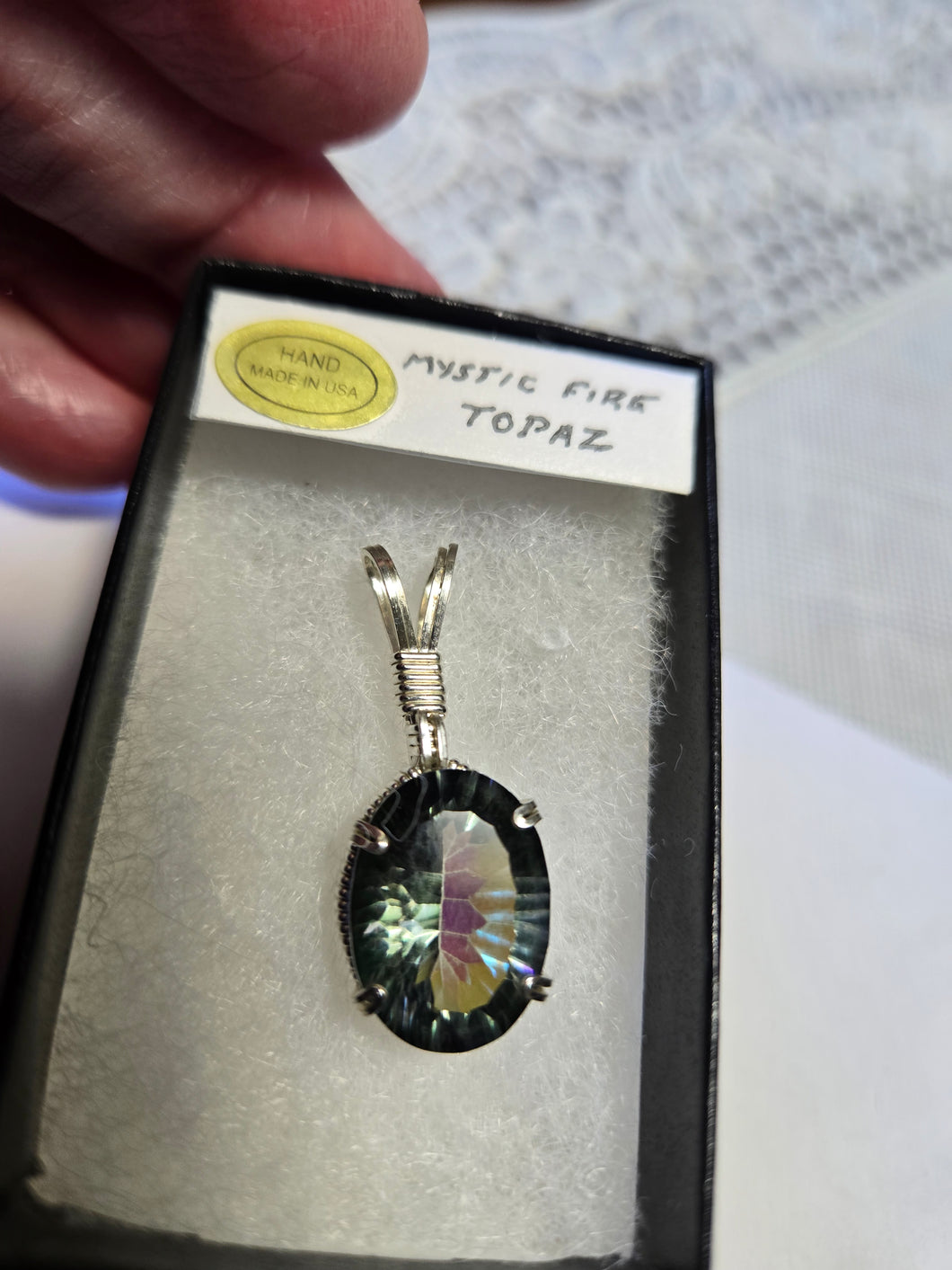 Custom Wire Wrapped Mystic Fire Topaz 12.4 cts. Necklace/Pendant Sterling Silver