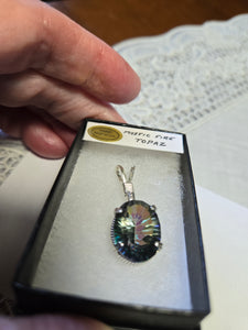 Custom Wire Wrapped Mystic Fire Topaz 12.4 cts. Necklace/Pendant Sterling Silver