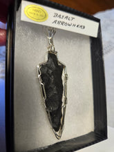 Load image into Gallery viewer, Custom Wire Wrapped Basalt Arrowhead Knapped by George Lott Necklace/Pendant Sterling Silver