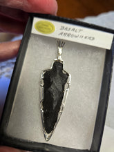 Load image into Gallery viewer, Custom Wire Wrapped Basalt Arrowhead Knapped by George Lott Necklace/Pendant Sterling Silver