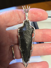 Load image into Gallery viewer, Custom Wire Wrapped Basalt Arrowhead Knapped by George Lott Necklace/Pendant Sterling Silver