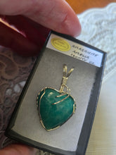 Load image into Gallery viewer, Custom Wire Wrapped Amazonite Heart Morefield Mine Amelia Cty VA Necklace/Pendant Sterling Silver