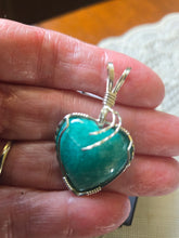 Load image into Gallery viewer, Custom Wire Wrapped Amazonite Heart Morefield Mine Amelia Cty VA Necklace/Pendant Sterling Silver