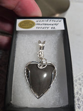 Load image into Gallery viewer, Custom Cut Polished &amp; Wire Wrapped Gray Hokie Stone Heart Virginia Tech Necklace/Pendant Sterling Silver