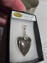 Load image into Gallery viewer, Custom Cut Polished &amp; Wire Wrapped Gray Hokie Stone Heart Virginia Tech Necklace/Pendant Sterling Silver