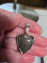 Load image into Gallery viewer, Custom Cut Polished &amp; Wire Wrapped Gray Hokie Stone Heart Virginia Tech Necklace/Pendant Sterling Silver