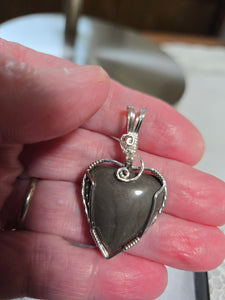 Custom Cut Polished & Wire Wrapped Gray Hokie Stone Heart Virginia Tech Necklace/Pendant Sterling Silver