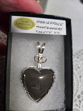 Load image into Gallery viewer, Custom Cut Polished &amp; Wire Wrapped Gray Hokie Stone Heart Virginia Tech Necklace/Pendant Sterling Silver