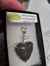 Load image into Gallery viewer, Custom Cut Polished &amp; Wire Wrapped Gray Hokie Stone Heart Virginia Tech Necklace/Pendant Sterling Silver