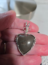 Load image into Gallery viewer, Custom Cut Polished &amp; Wire Wrapped Gray Hokie Stone Heart Virginia Tech Necklace/Pendant Sterling Silver