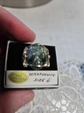 Load image into Gallery viewer, Custom Cut Polished &amp; Wire Wrapped Seraphenite (Angel Stone) Ring Size 6 Sterling Silver