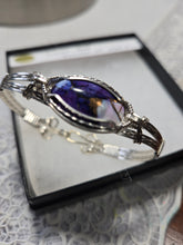 Load image into Gallery viewer, Custom Cut Polished &amp; Wire Wrapped Violet Rose Bracelet Size 7 Sterling Silver