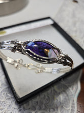 Load image into Gallery viewer, Custom Cut Polished &amp; Wire Wrapped Violet Rose Bracelet Size 7 Sterling Silver