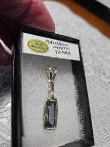 Custom Wire Wrapped Faceted Rainbow Mystic Topaz Necklace/Pendant Sterling Silver