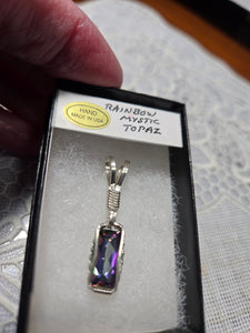 Custom Wire Wrapped Faceted Rainbow Mystic Topaz Necklace/Pendant Sterling Silver