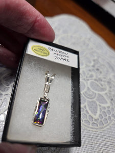 Custom Wire Wrapped Faceted Rainbow Mystic Topaz Necklace/Pendant Sterling Silver