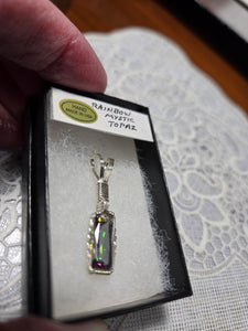 Custom Wire Wrapped Faceted Rainbow Mystic Topaz Necklace/Pendant Sterling Silver