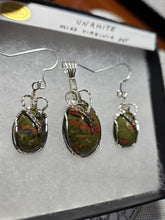 Load image into Gallery viewer, Custom Wire Wrapped Ms Virginia Unakite Set: Necklace/Pendant Earrings  Sterling Silver