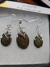 Load image into Gallery viewer, Custom Wire Wrapped Ms Virginia Unakite Set: Necklace/Pendant Earrings  Sterling Silver