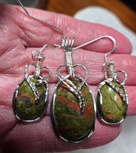 Load image into Gallery viewer, Custom Wire Wrapped Ms Virginia Unakite Set: Necklace/Pendant Earrings  Sterling Silver