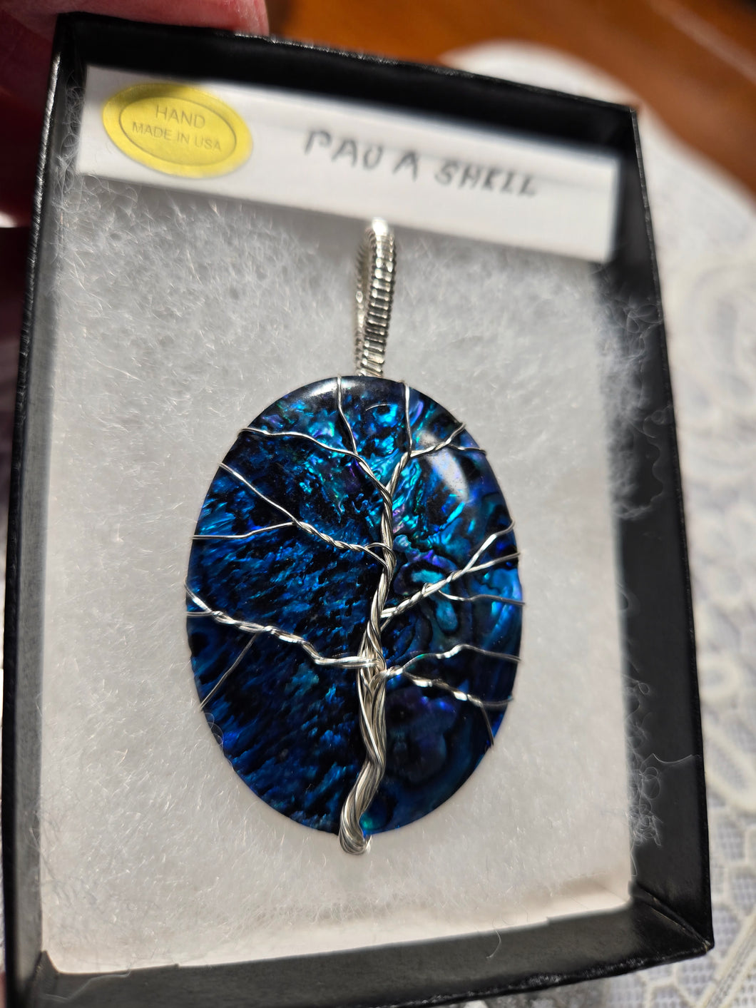 Custom Wire Wrapped Blue Paua Shell Tree of Life Sterling Silver Necklace/Pendant