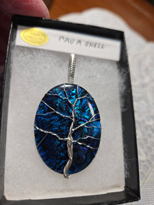 Custom Wire Wrapped Blue Paua Shell Tree of Life Sterling Silver Necklace/Pendant