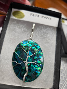 Custom Wire Wrapped Green Paua Shell Tree of Life Sterling Silver Necklace/Pendant