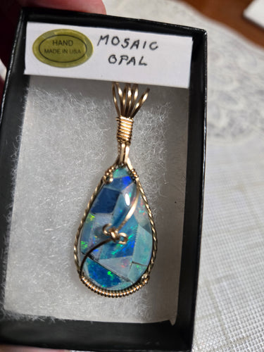 Custom Wire Wrapped Mosaic Australian Opal Necklace/Pendant 14kgf