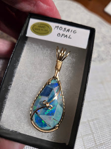 Custom Wire Wrapped Mosaic Australian Opal Necklace/Pendant 14kgf