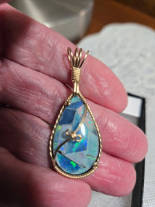 Custom Wire Wrapped Mosaic Australian Opal Necklace/Pendant 14kgf