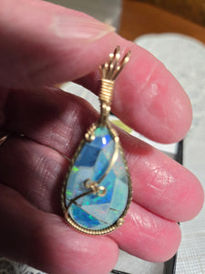 Custom Wire Wrapped Mosaic Australian Opal Necklace/Pendant 14kgf