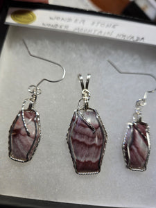 Custom Wire Wrapped Wonderstone Set: Earrings  Necklace/Pendant Sterling Silver