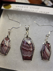 Custom Wire Wrapped Wonderstone Set: Earrings  Necklace/Pendant Sterling Silver