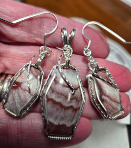 Custom Wire Wrapped Wonderstone Set: Earrings  Necklace/Pendant Sterling Silver