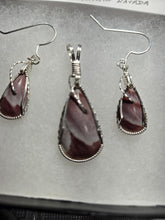 Load image into Gallery viewer, Custom Wire Wrapped Wonderstone Set: Earrings Necklace/Pendant Sterling Silver