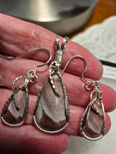 Load image into Gallery viewer, Custom Wire Wrapped Wonderstone Set: Earrings Necklace/Pendant Sterling Silver