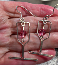 Load image into Gallery viewer, Custom Wire Wrapped Wine Glass Earrings Preciosa Crystal &amp; Sterling Silver