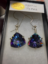 Load image into Gallery viewer, Custom Wire Wrapped Faceted Mystic Topaz Earrings Sterling Silver