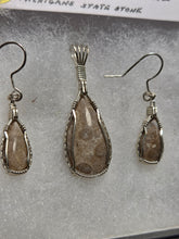 Load image into Gallery viewer, Custom Cut &amp; Polished Petoskey Stone Set Necklace/Pendant &amp; Earrings Sterling Silver