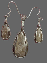 Load image into Gallery viewer, Custom Cut &amp; Polished Petoskey Stone Set Necklace/Pendant &amp; Earrings Sterling Silver