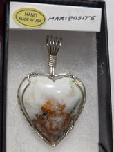 Load image into Gallery viewer, Custom Cut Polished &amp; Wire Wrapped Mariposite Heart Necklace/Pendant Sterling Silver