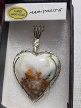 Load image into Gallery viewer, Custom Cut Polished &amp; Wire Wrapped Mariposite Heart Necklace/Pendant Sterling Silver