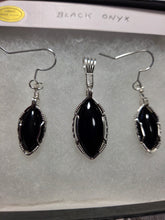 Load image into Gallery viewer, Custom Wire Wrapped Black Onyx Set: Necklace/Pendant Earrings Sterling Silver