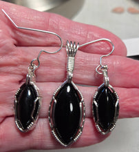 Load image into Gallery viewer, Custom Wire Wrapped Black Onyx Set: Necklace/Pendant Earrings Sterling Silver
