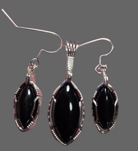 Load image into Gallery viewer, Custom Wire Wrapped Black Onyx Set: Necklace/Pendant Earrings Sterling Silver
