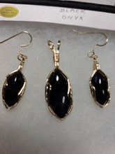Load image into Gallery viewer, Custom Wire Wrapped Black Onyx Set: Necklace/Pendant Earrings 14 Kgf